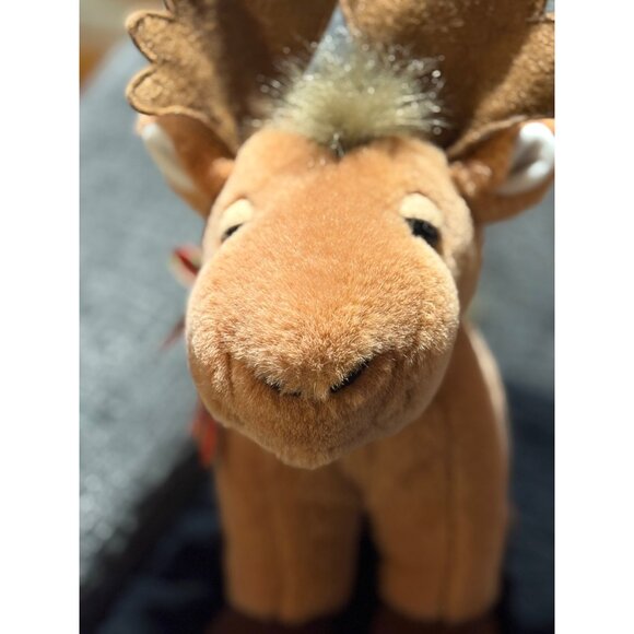 Russ Holiday Christmas Plush Moose Stuffed Animal With Plaid Bow 6200 Brown & Ta - Picture 2 of 8